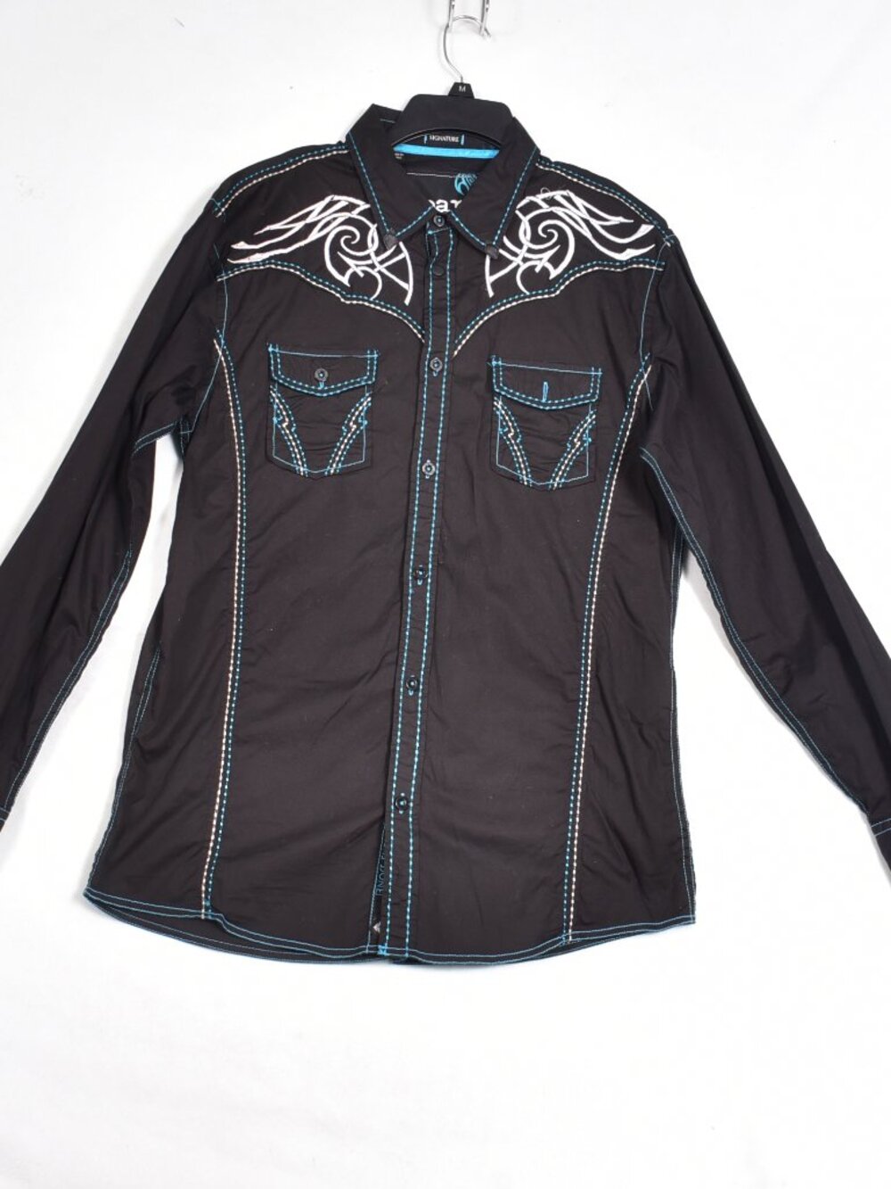 ROAR Signature Embroidered Long Sleeve Men's Black Shirt Size Large